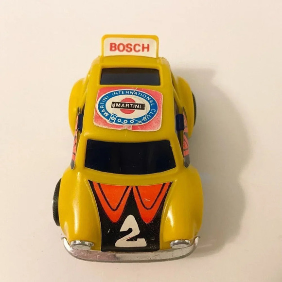 Vintage Beetle Pull Back Plastic Car Bosch Martini Hong Kong 4 Inch Long Toy - Picture 7 of 12